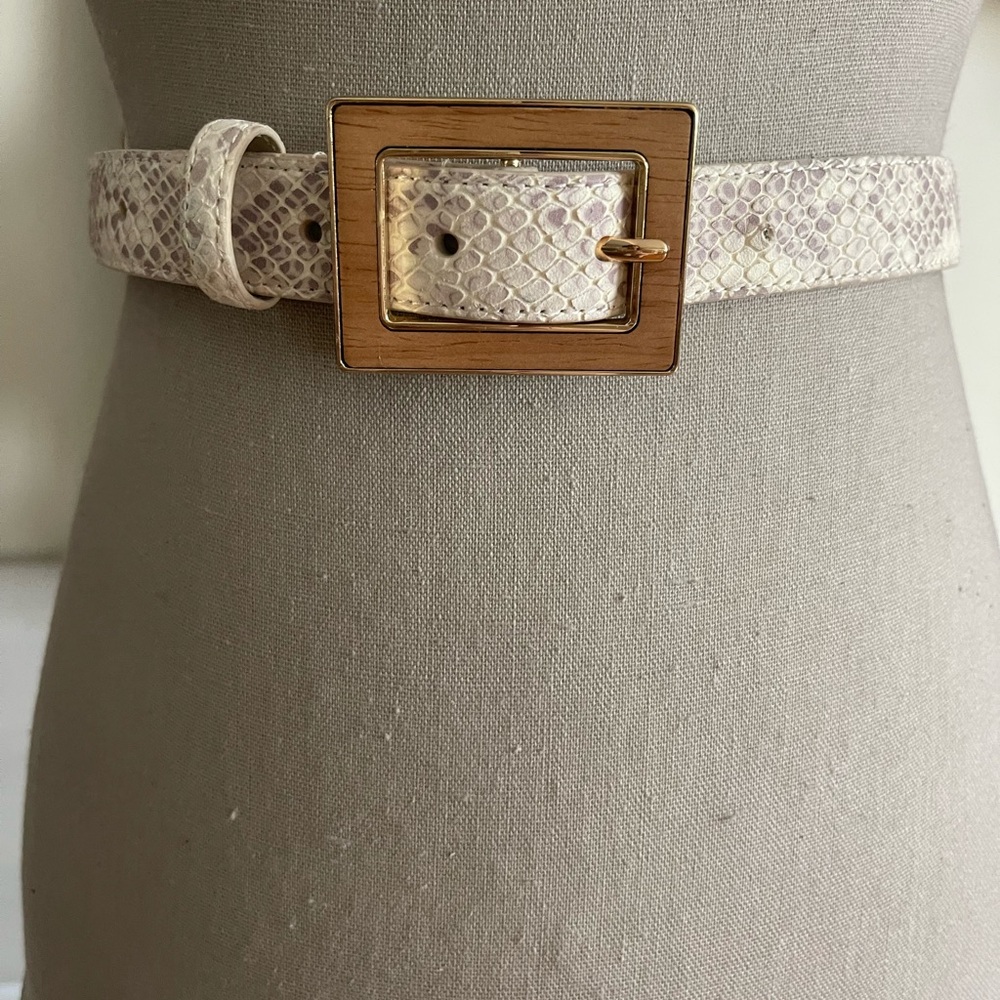 Ann Taylor Cream Embossed Leather Python Print Be… - image 1